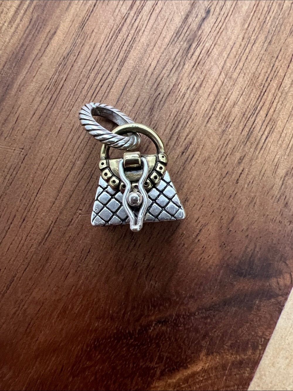 Brighton Two-Tone Quilted Purse Charm in Silver and Gold
